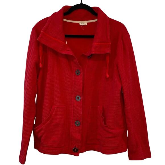 MH 242 Jackets & Blazers - Red Waffle Knit Jacket‎ Button Front Cozy Cardigan Pockets Large MH 242